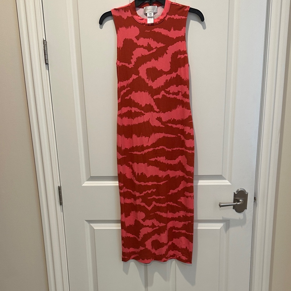 Corey Lynn Calter Red and Pink Sleeveless Viscose Midi Dress